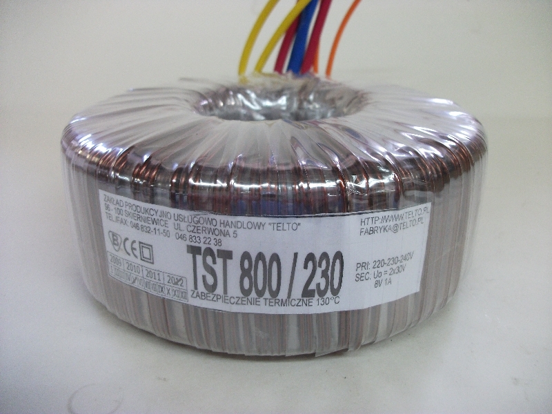 Transformator toroidalny sieciowy TST  800/230 230/Uo=2x30V, 8V